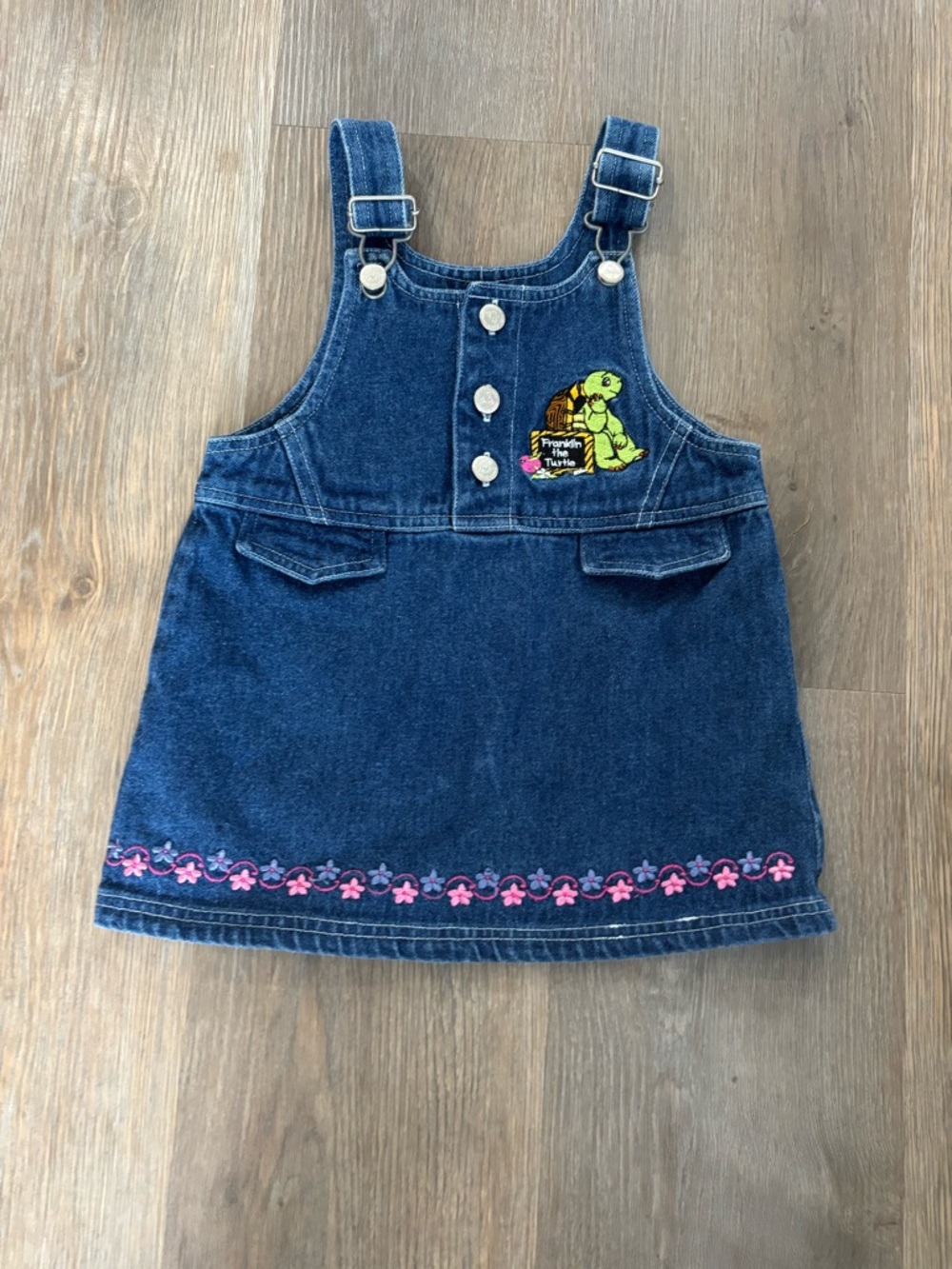 Girls Denim Pinafore Dress with Franklin the Turtle - Blue